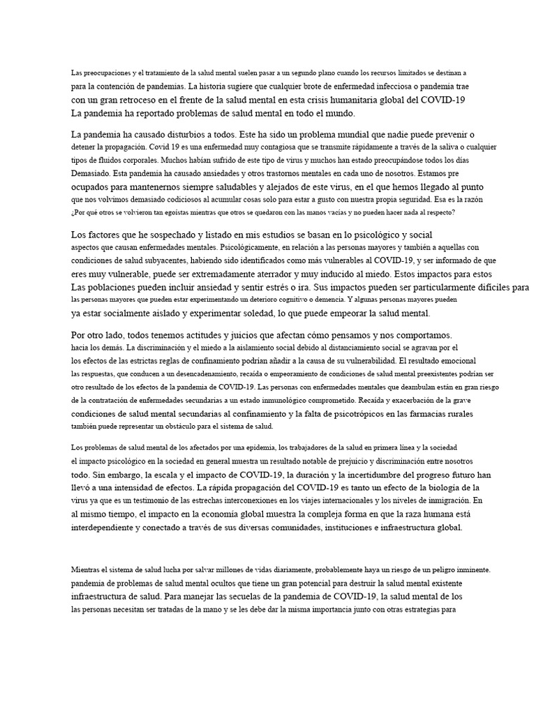Impacto del COVID-19 en la Salud Mental | PDF | Salud mental ...