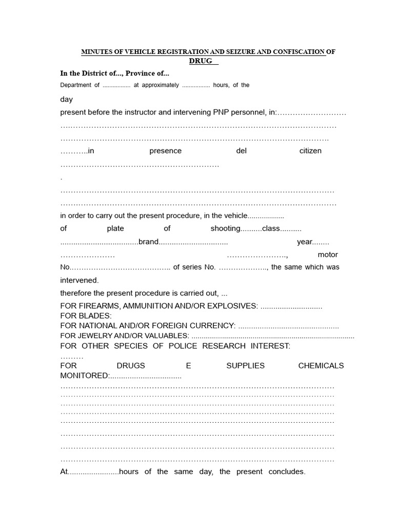 Vehicular Registration Record of Seizure and Confiscation of Drugs | PDF