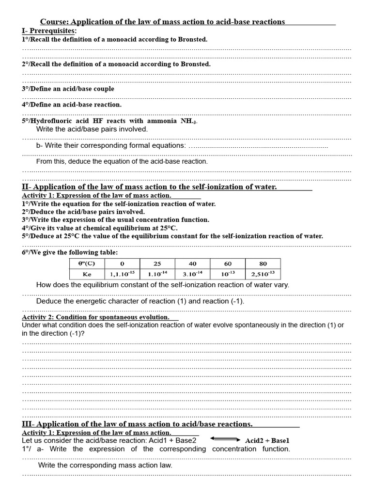 Mass Action Law in Acid-Base Reactions | PDF | Acid | Acid Dissociation ...