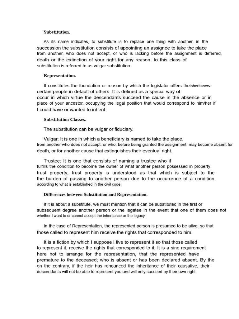 Substitution and Representation | PDF | Will And Testament | Inheritance