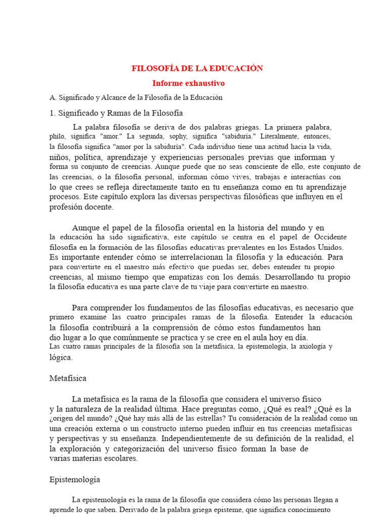 Filosofía de la Educación: Fundamentos y Ramas | PDF | Aristóteles | Platón