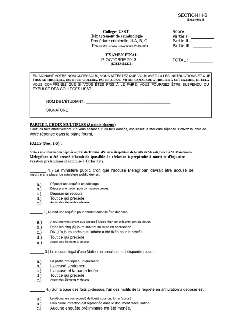 Examen final de criminologie 2013-2014 | PDF | Crimes | Crime et violence