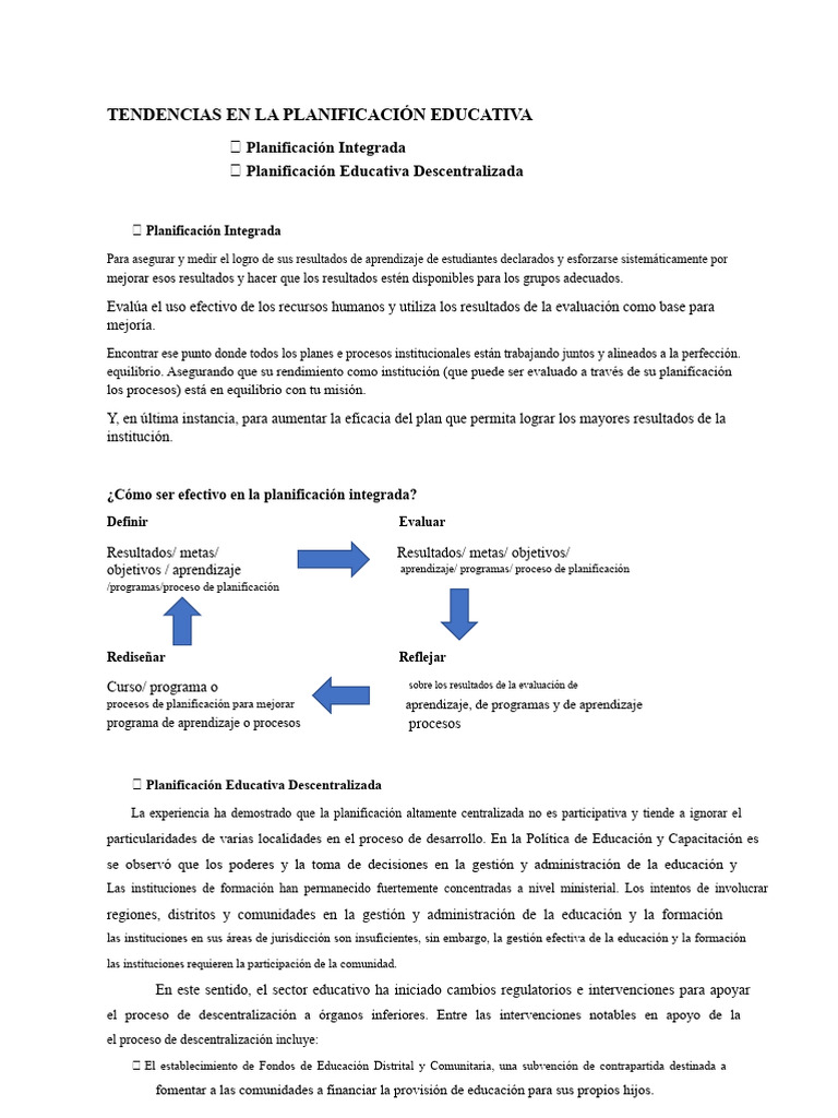 Tendencias en Planificación Educativa | PDF | Planificación | Evaluación