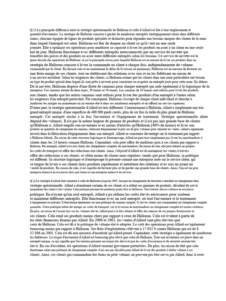 Stratégies opérationnelles de Halloran vs Allied | PDF | Logistique ...