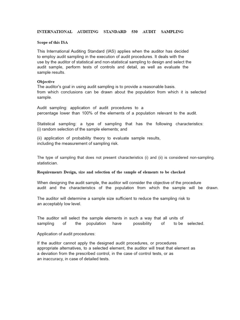 International Auditing Standard 530 Overview | PDF | Audit | Sampling ...