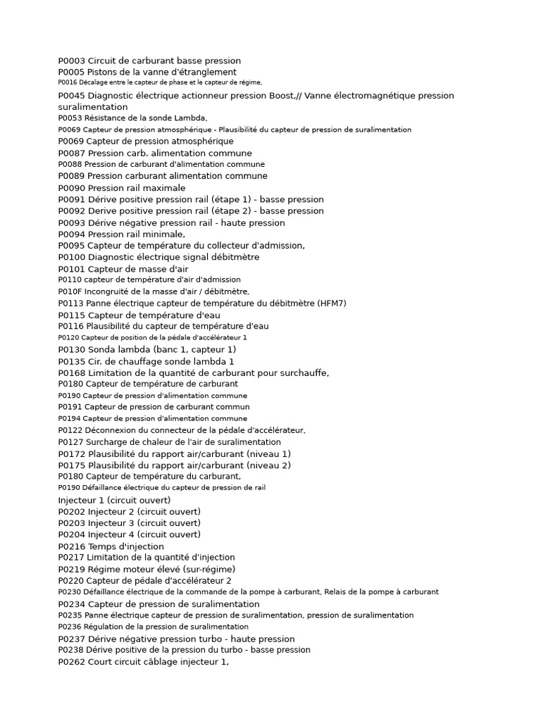 Codes défauts Fiat : Diagnostic moteur | PDF | Injection (moteur) | Soupape