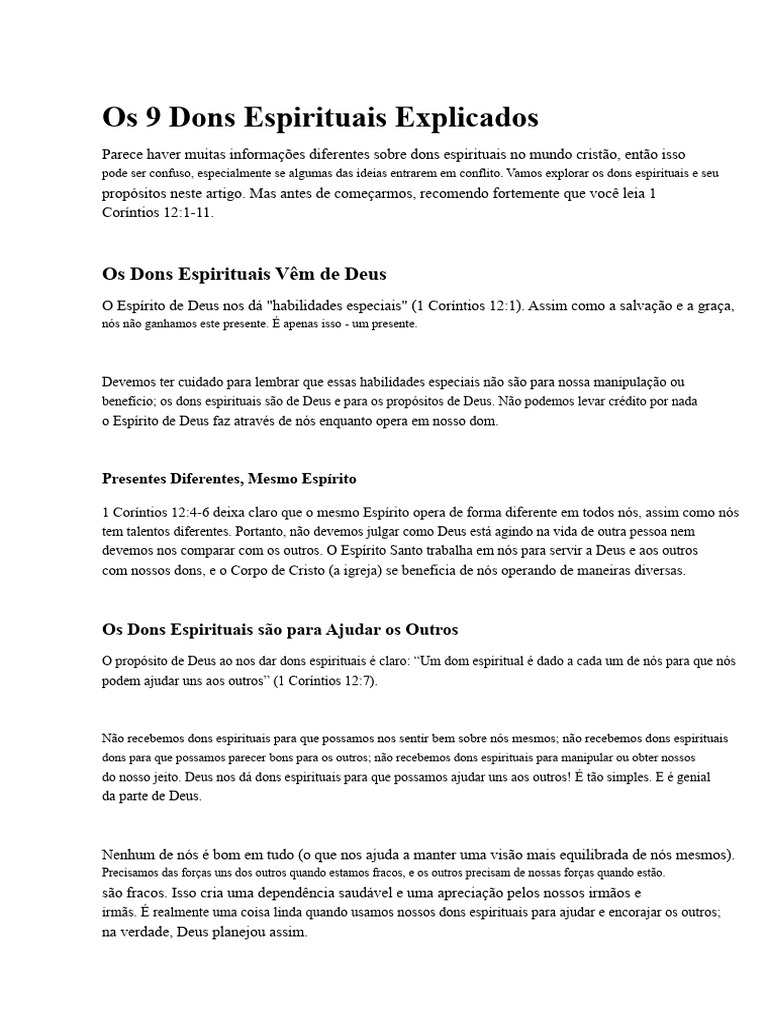 9 Dons Espirituais e Seus Significados | PDF | Presente espiritual | Deus