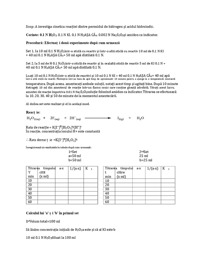 H2O2 vs. KIkinetics Practică | PDF
