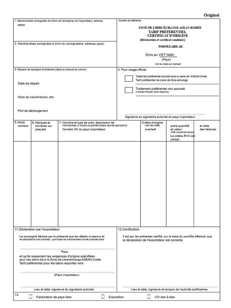 Certificat d'Origine AKFTA ASEAN-Korée | PDF | Marque déposée