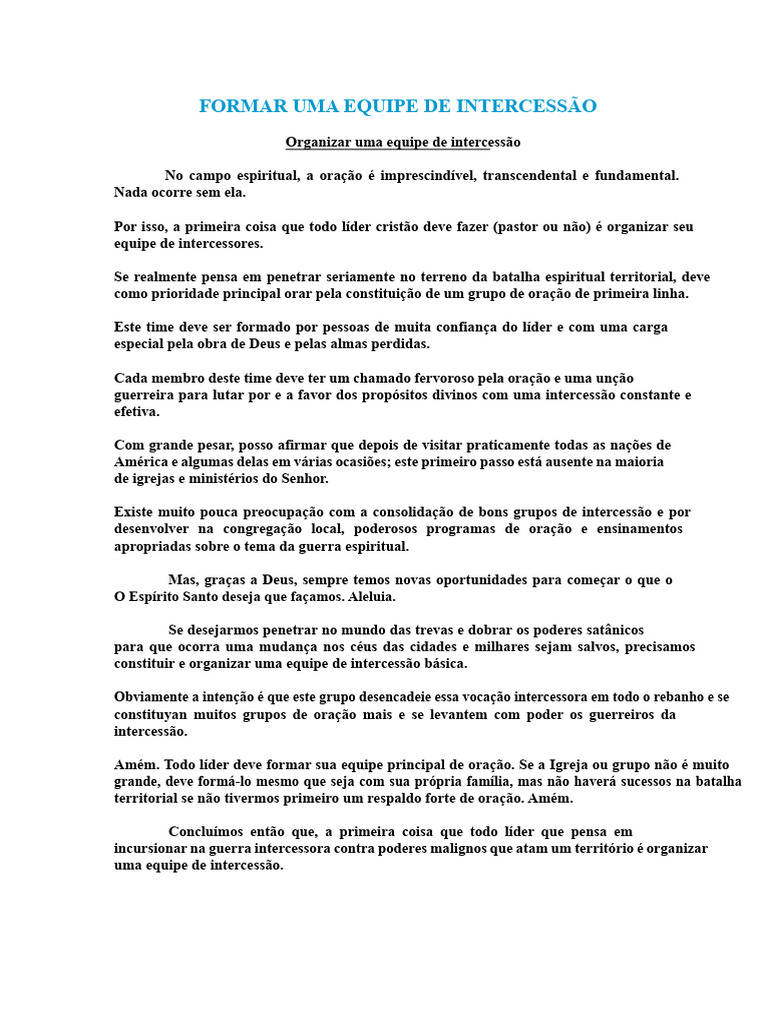 Como Formar uma Equipe de Intercessão | PDF | Oração | Jesus