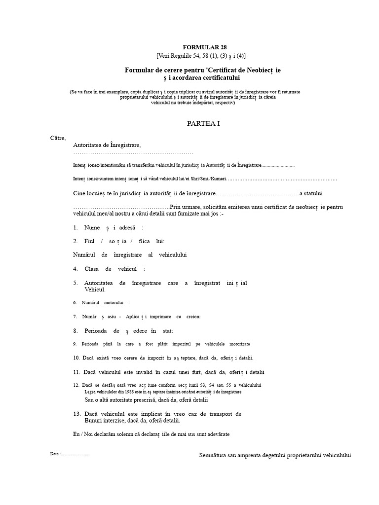 Formular 28 Noc Formular Rto | PDF
