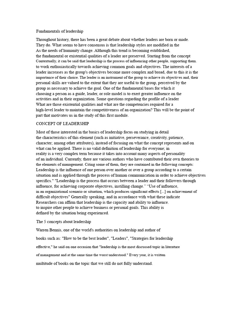 Fundamentals of Leadership Concepts | PDF | Leadership | Communication