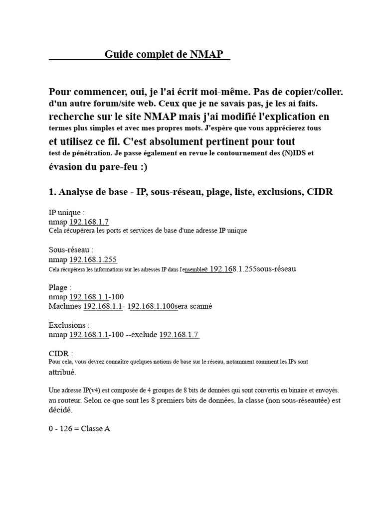 Guide NMAP : Analyse IP et Scans | PDF | Adresse IP | Pare-feu ...