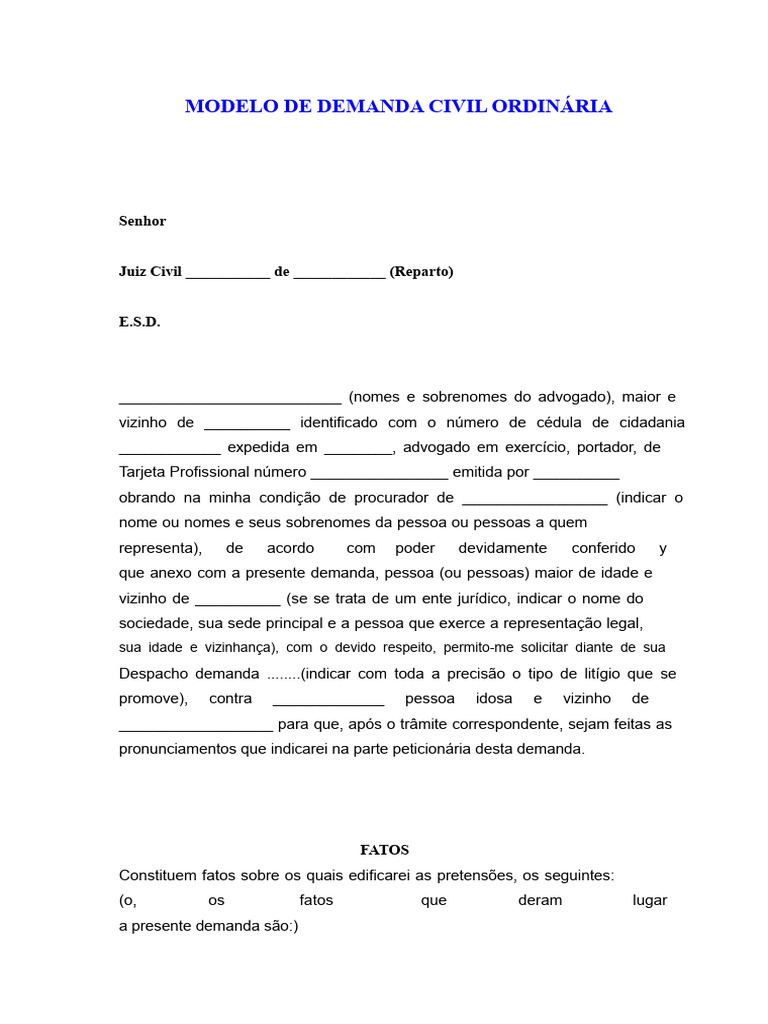 Modelo de Demanda Civil Ordinária | PDF | Ação judicial | Advogado