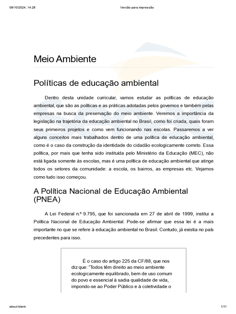 Políticas de Educação Ambiental no Brasil | PDF | Ambiente natural ...