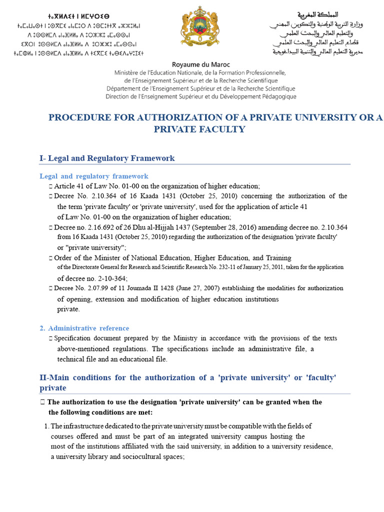Procedure For Authorizing A Private University | PDF | University | Decree