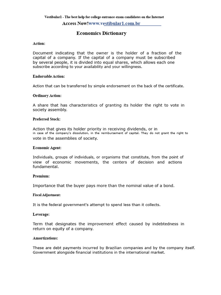 Economics Dictionary | PDF | Exchange Rate | Stocks