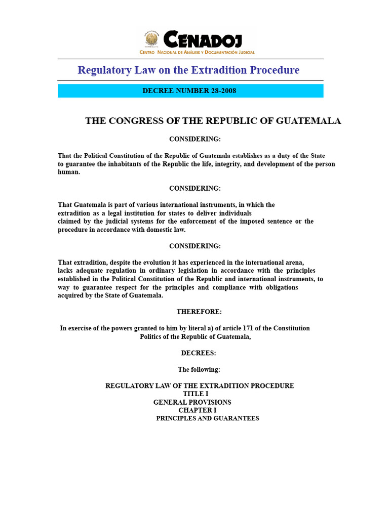 Extradition Procedure Law in Guatemala | PDF | Extradition | Prosecutor