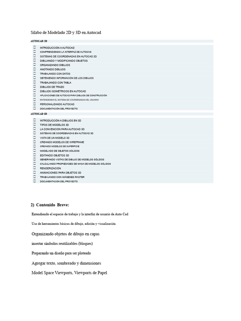 Modelado 2D en AutoCAD: Guía Completa | PDF | Cad automático | modelado 3D