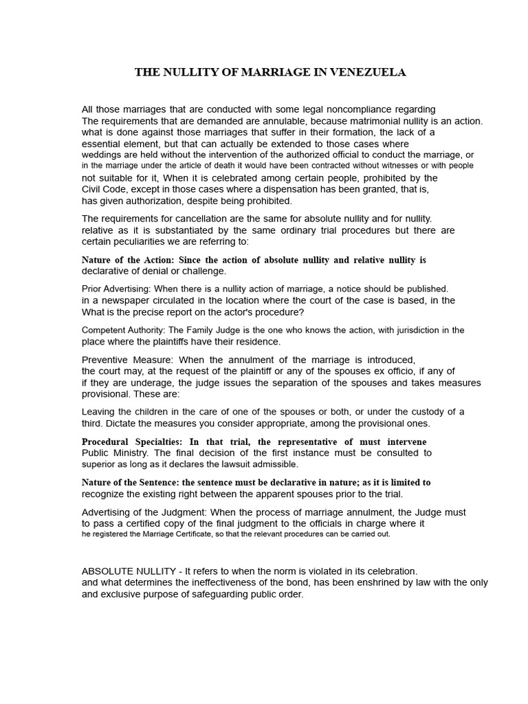 Marriage Nullity in Venezuela Explained | PDF | Annulment | Justice
