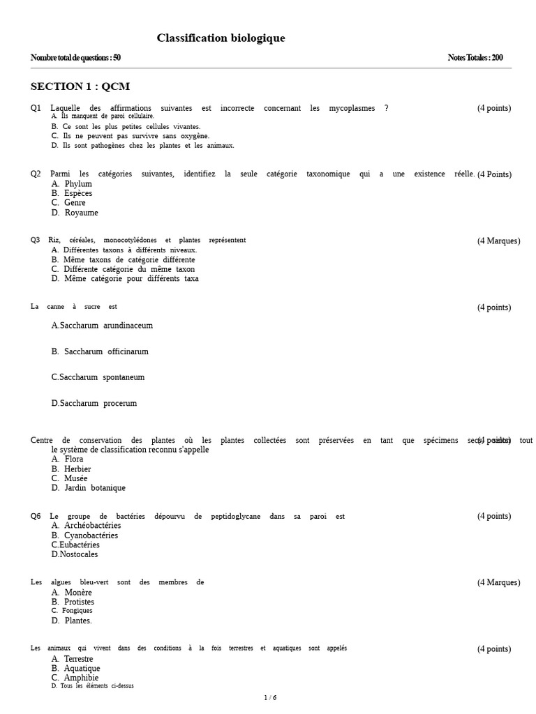 Questions de classification biologique | PDF | Cellule (Biologie) | Archaea