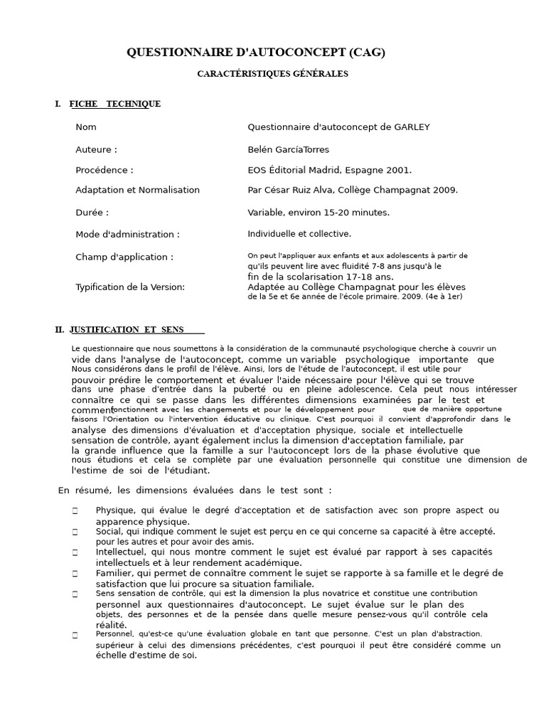 5a Autoconcept de Garley | PDF | Estime de soi | Adolescence