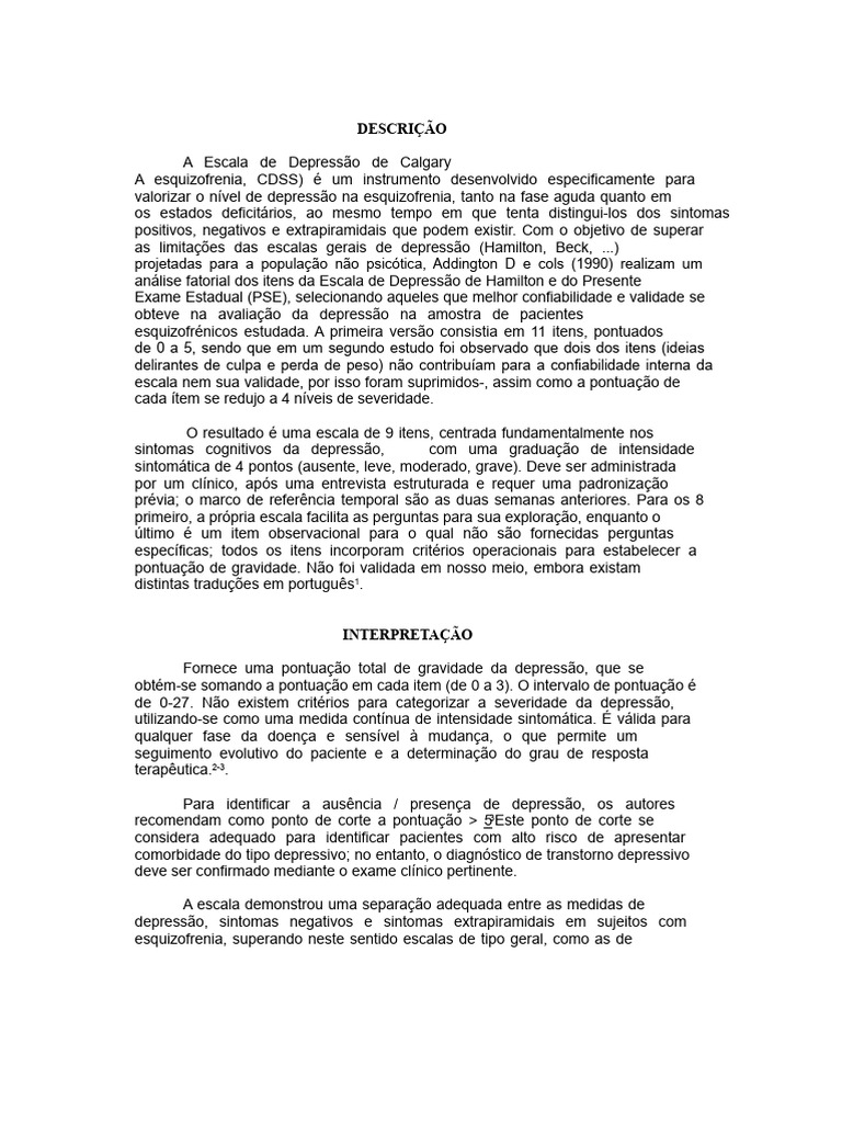 Escala de Depressão de Calgary para Esquizofrenia | PDF | Depressão ...