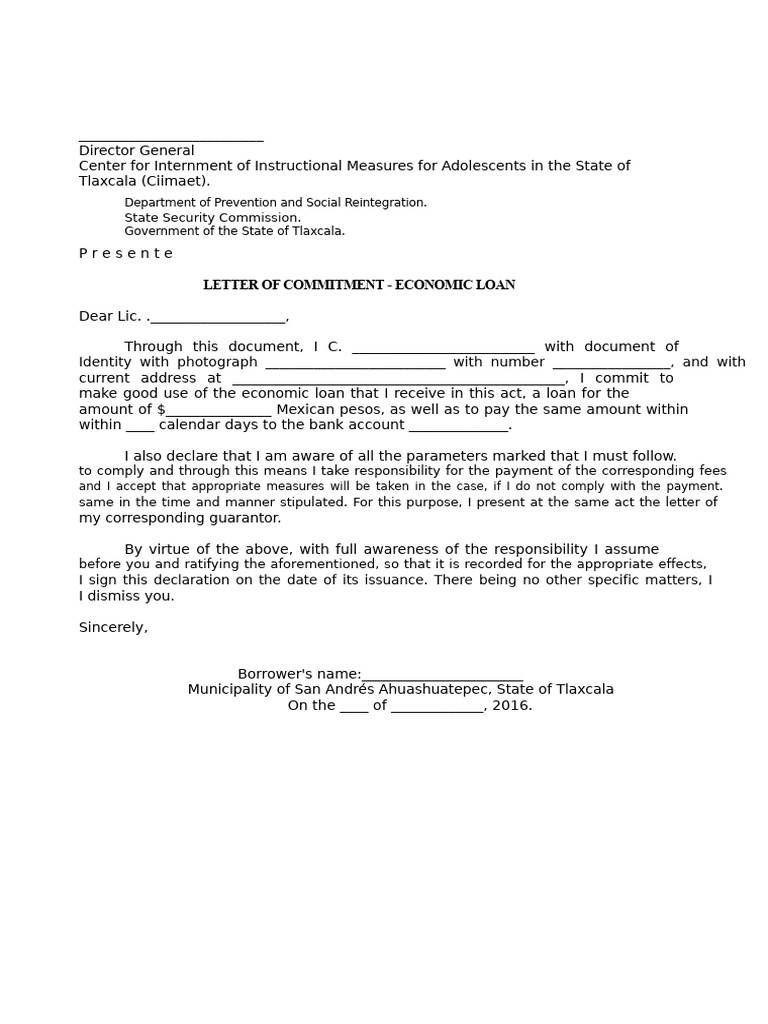 Economic Loan Commitment Letter Template | PDF