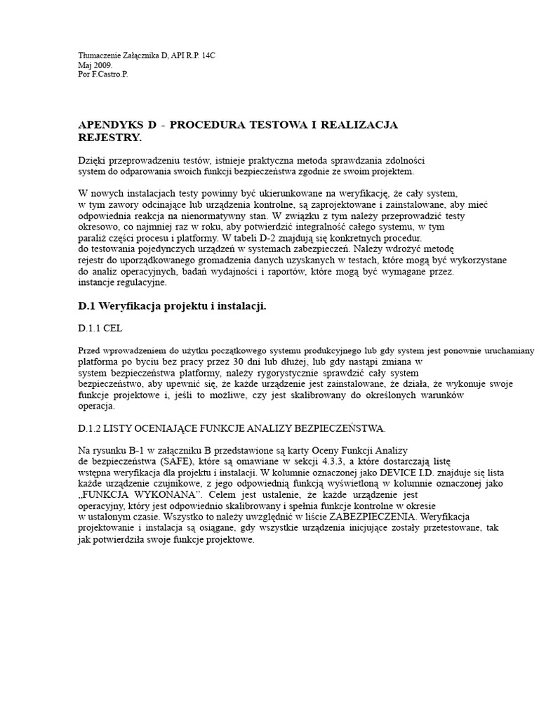 Załącznik D API 14C Tłumaczenie Na Hiszpański | PDF
