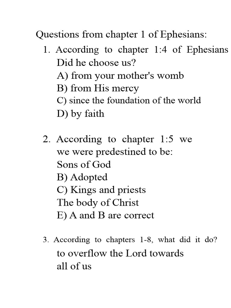 Ephesians Chapter 1 Study Questions | PDF