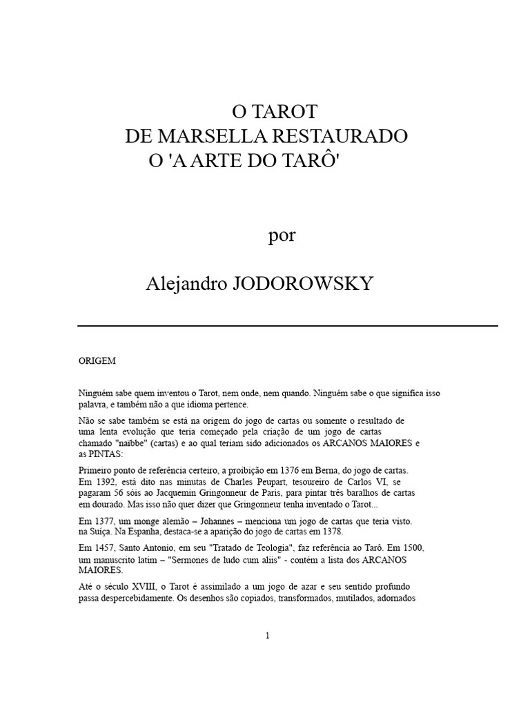 Jodorowsky Alejandro - O Tarot de Marselha Restaurado | PDF | Tarô | Amor
