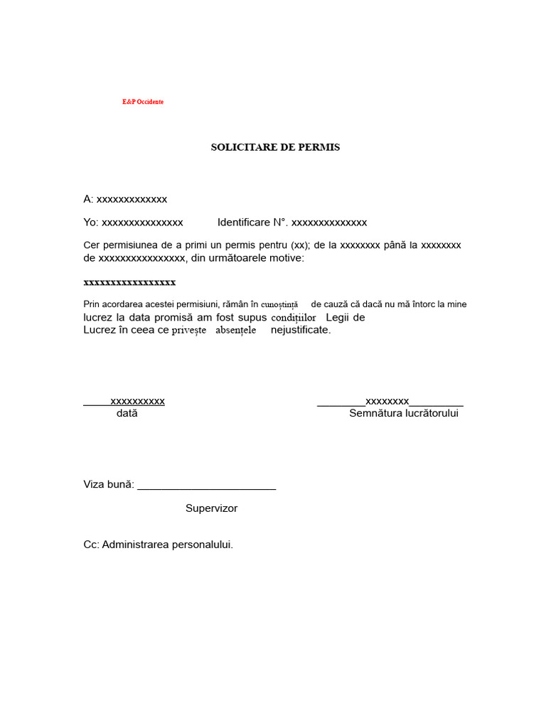 Format Solicitare Autorizatie Munca PDF | PDF