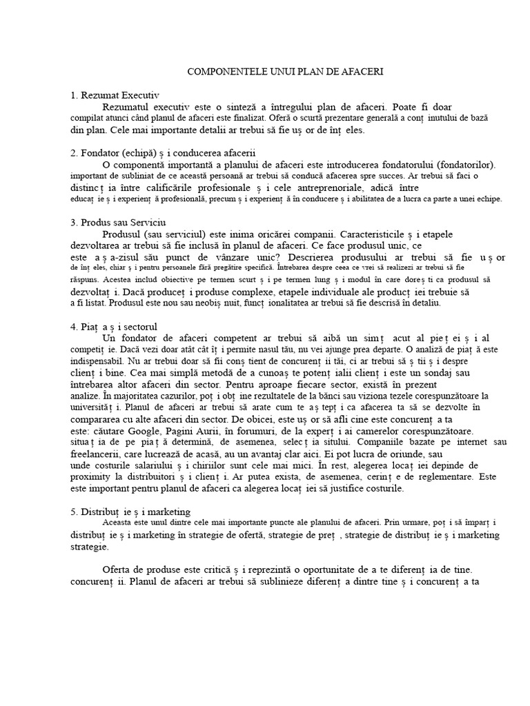 Componentele Unui Plan de Afaceri | PDF