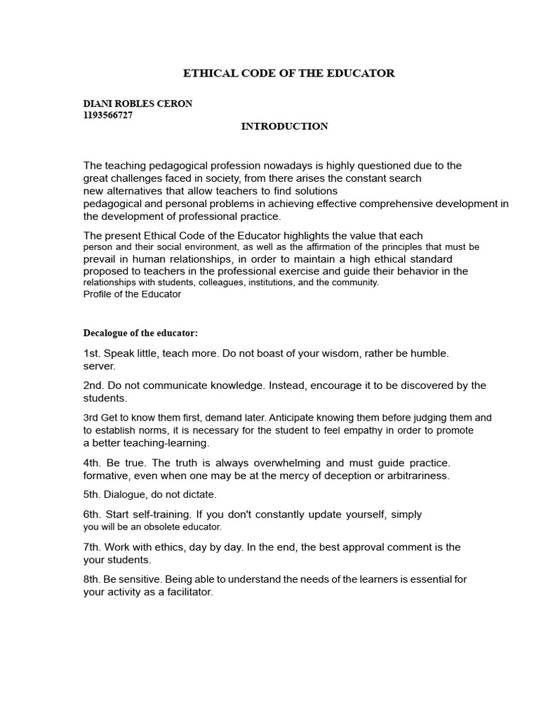 Ethical Code for Educators Explained | PDF | Teachers | Pedagogy