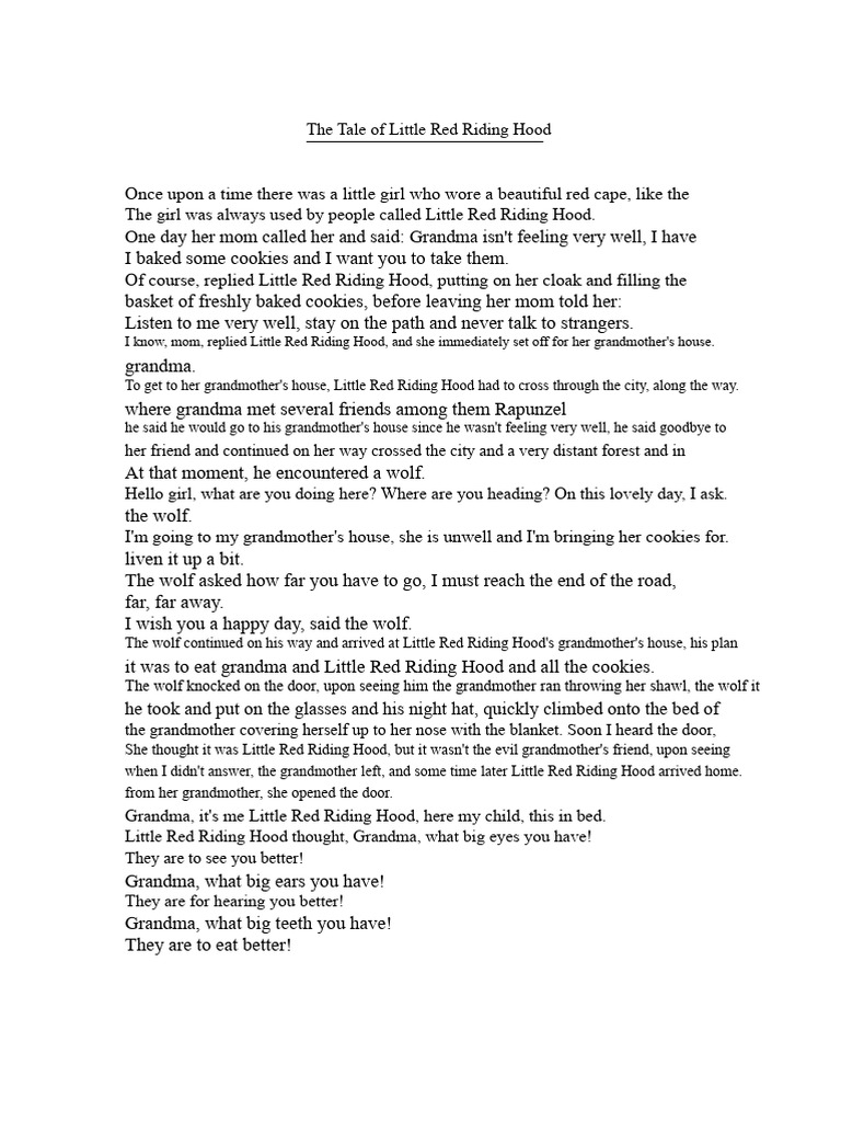The Story of Little Red Riding Hood | PDF | Little Red Riding Hood ...