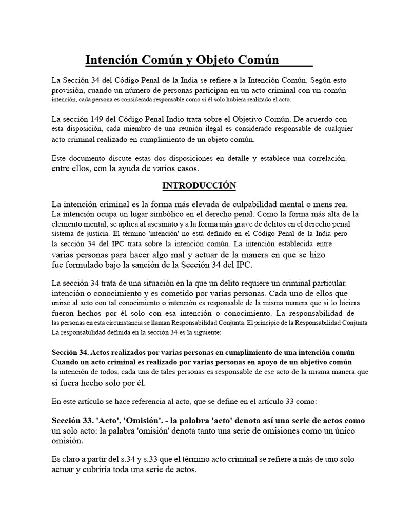 Intención y Objetivo Común en el IPC | PDF | Crímenes | Crimen y violencia