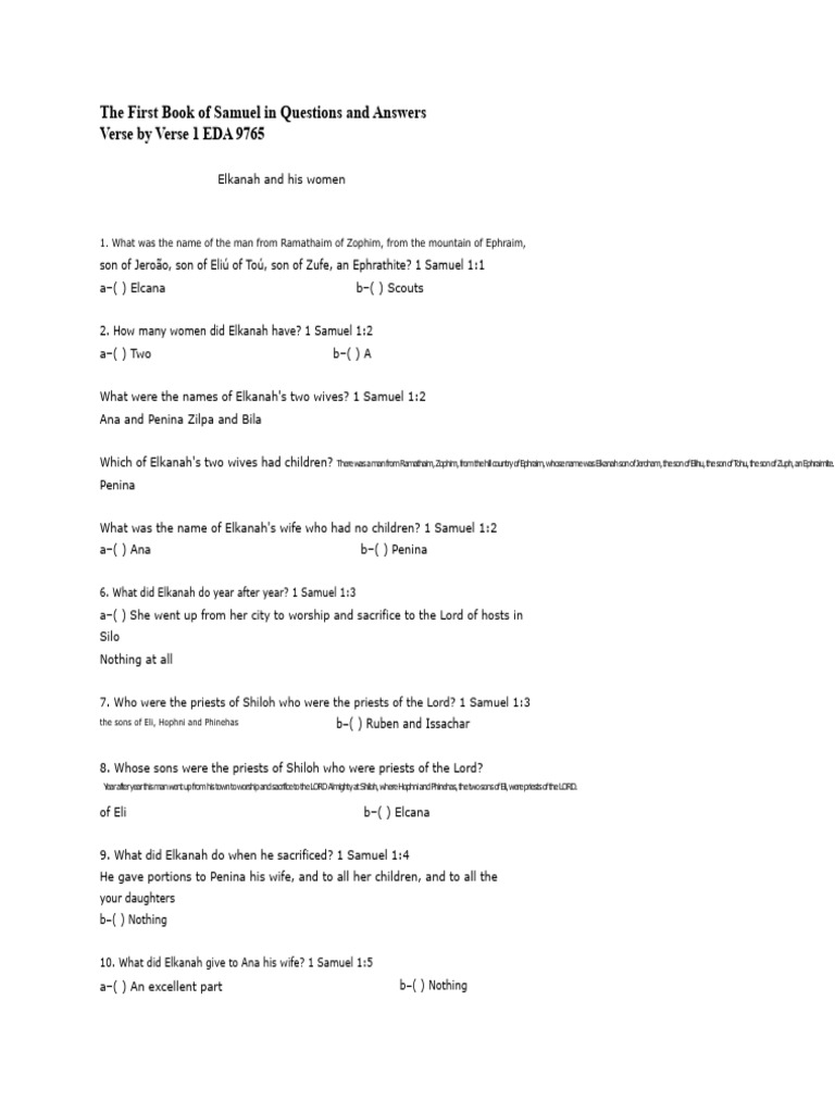 Samuel: Q&A Study Guide on 1 Samuel | PDF | Samuel | Books Of Samuel