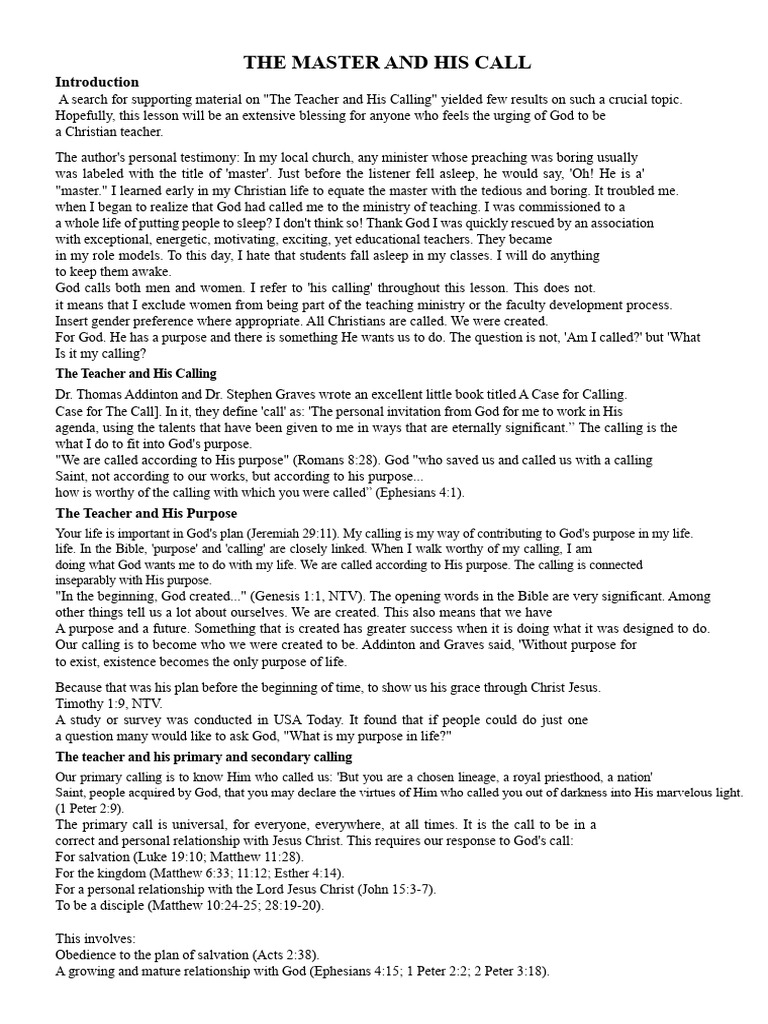 The Teacher and His Call | PDF | Acts Of The Apostles | Jesus