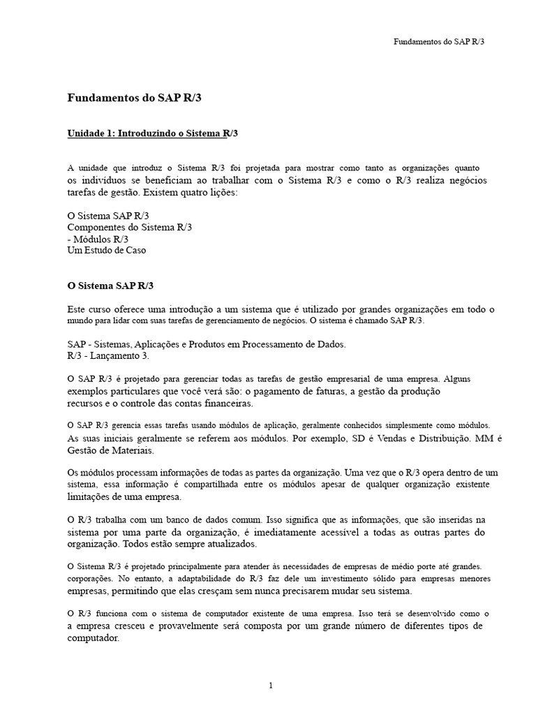 Introdução ao Sistema SAP R/3 | PDF | Gestão de recursos humanos ...