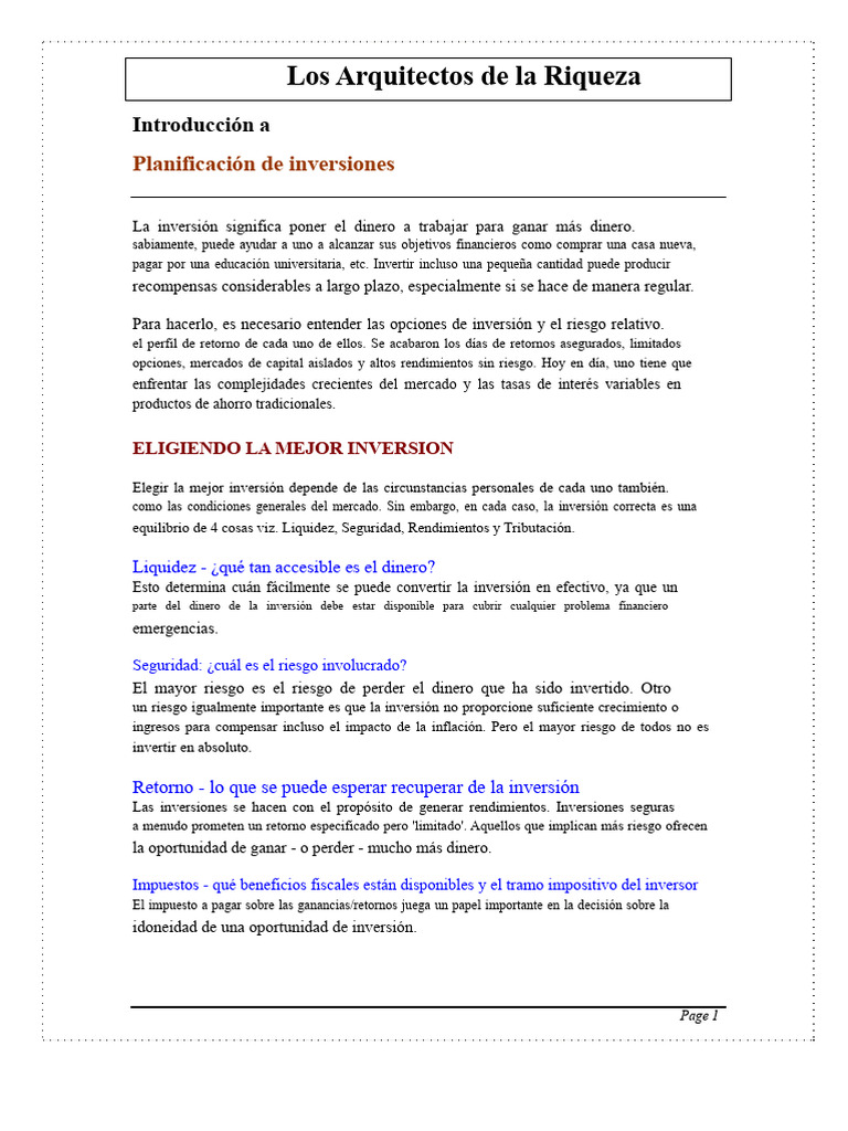 Guía de Inversiones y Riesgos Financieros | PDF | Inversiones ...