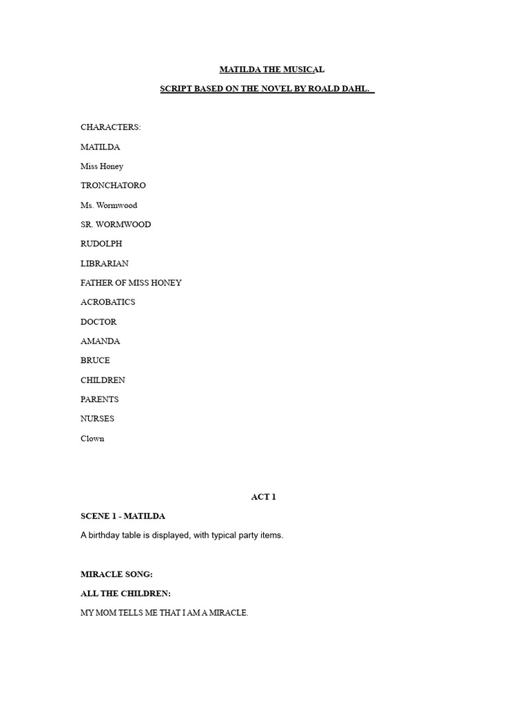 Matilda the Musical Script Overview | PDF