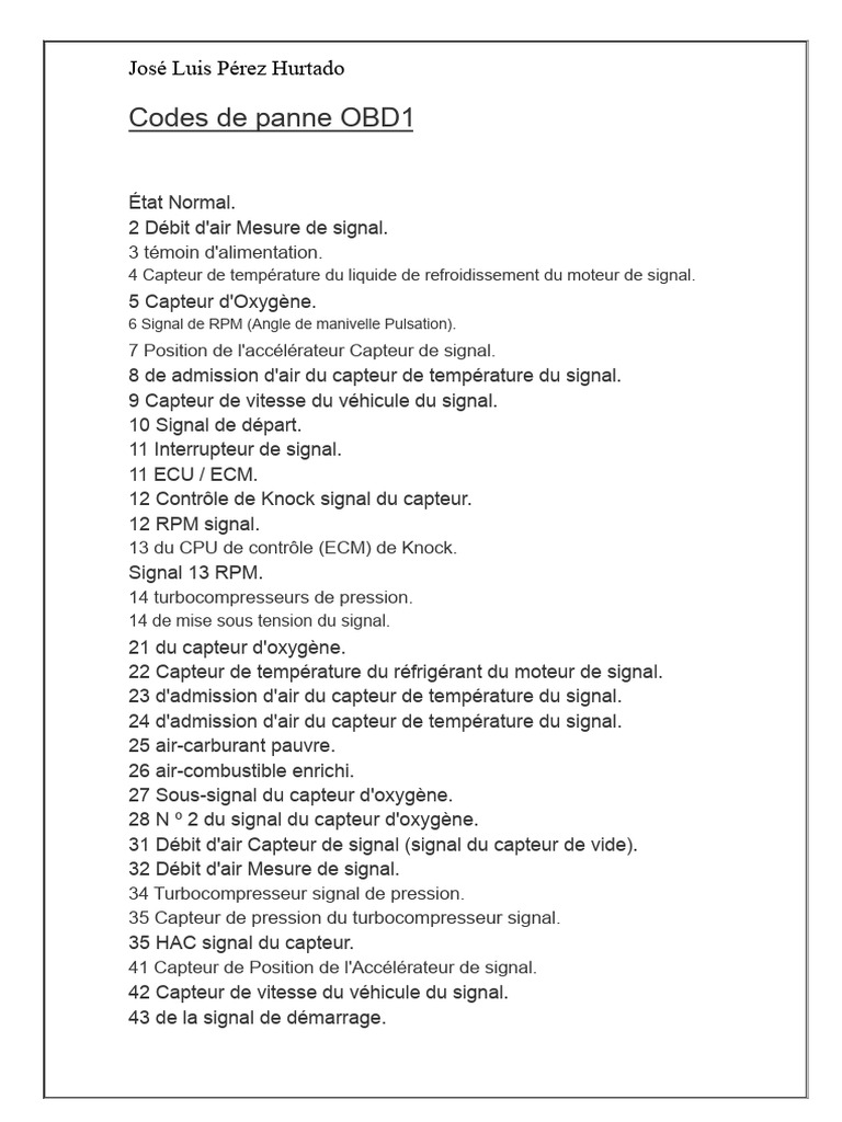 Codes de panne OBD1 et OBD II | PDF | Turbocompresseur | Allumage