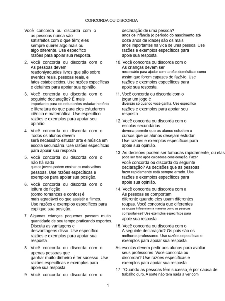 Concordo ou Discordo: Questões e Opiniões | PDF | Comunicação | Roupas