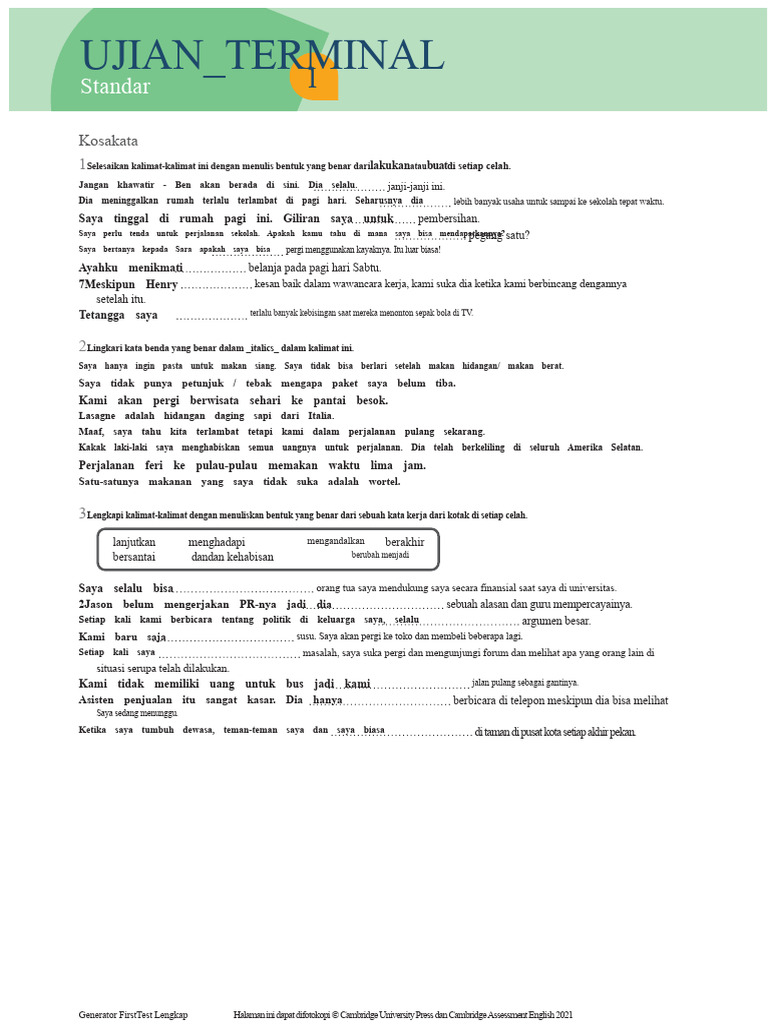 Revisi UNIT 1 FCE | PDF