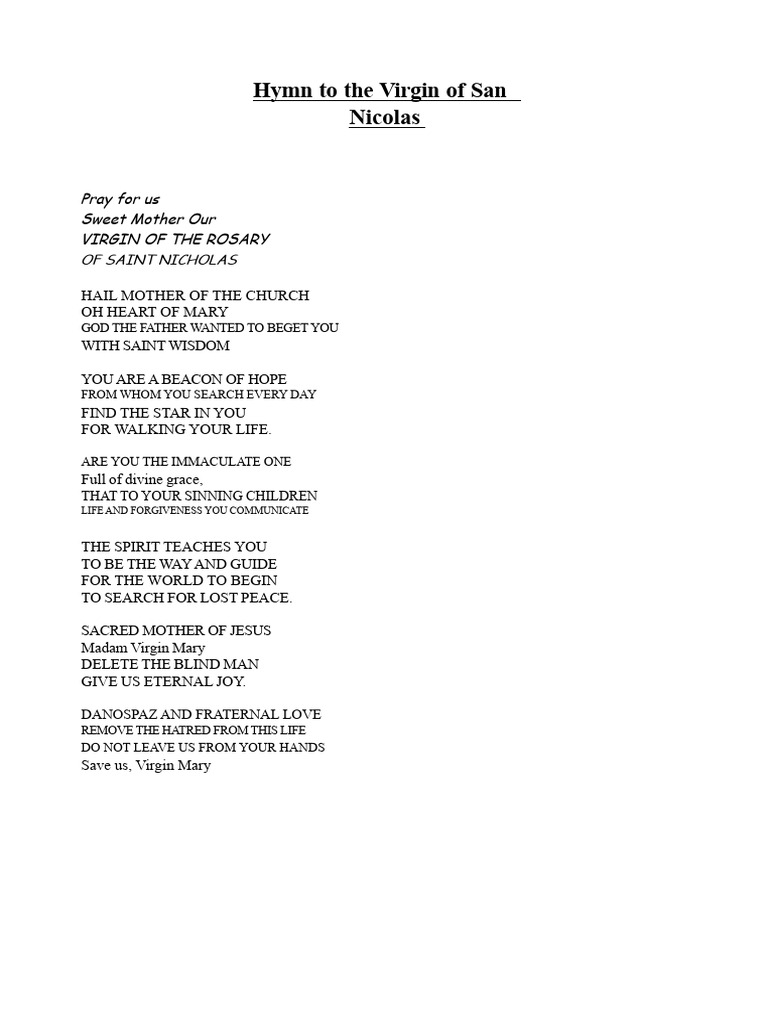 Hymn To The Virgin of San Nicolas | PDF