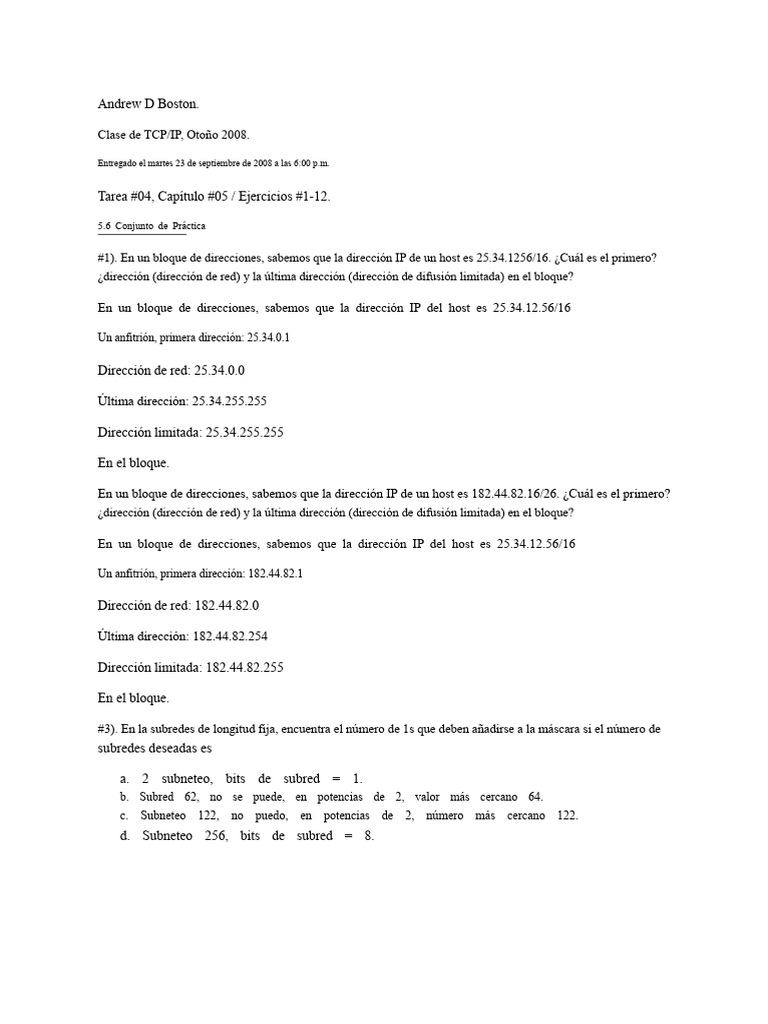 Tarea 04 TCPIP | PDF | Dirección IP | Protocolos de red