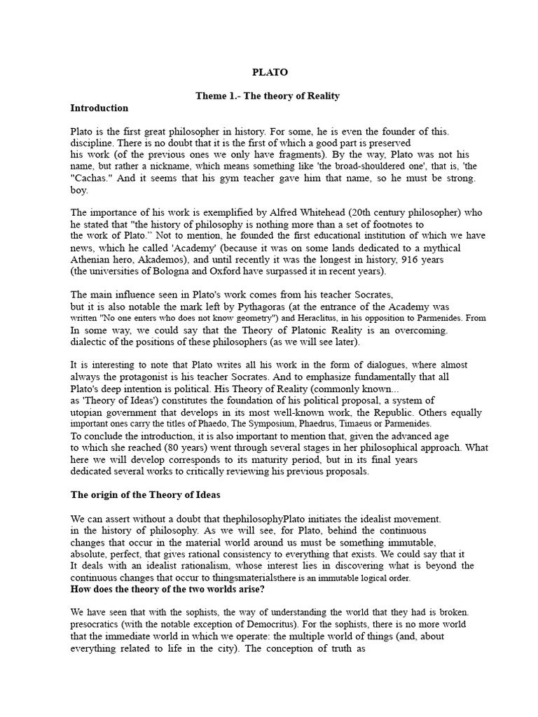 Plato's Theory of Reality Explained | PDF | Plato | Idea