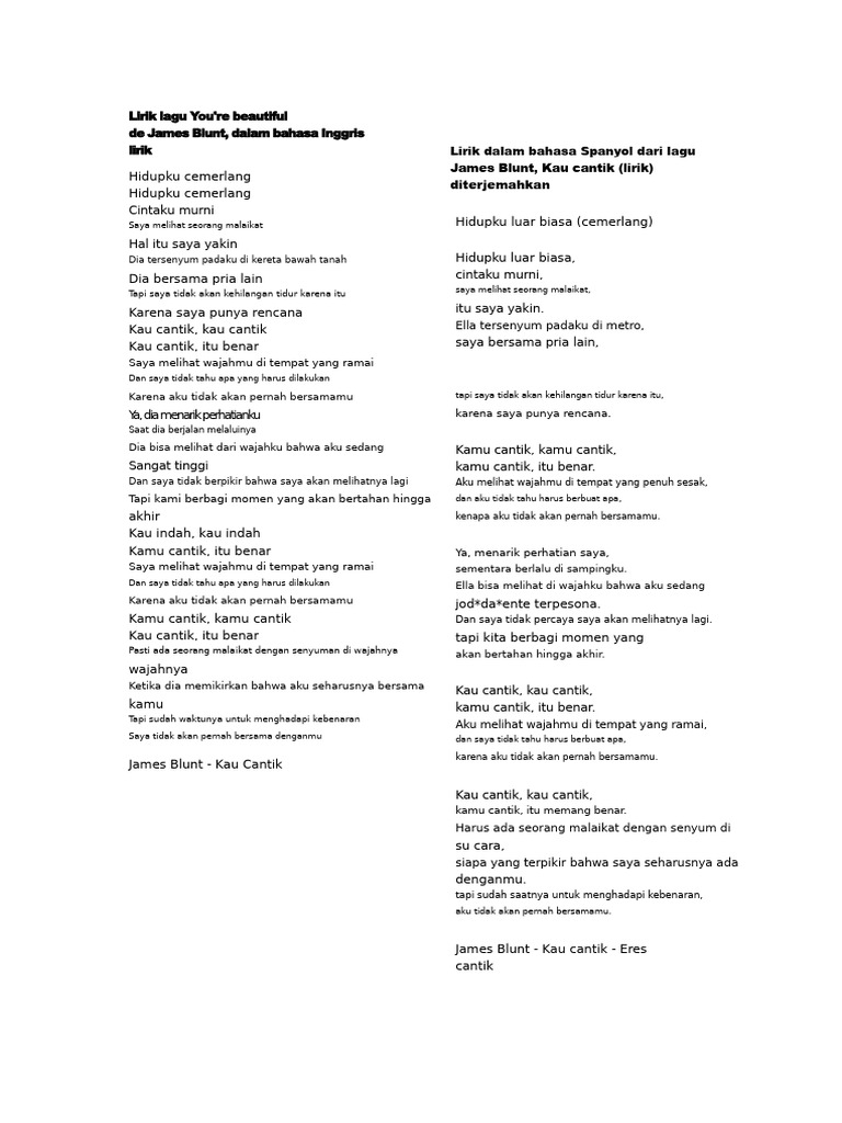 Lirik Lengkap Lagu "You're Beautiful" | PDF