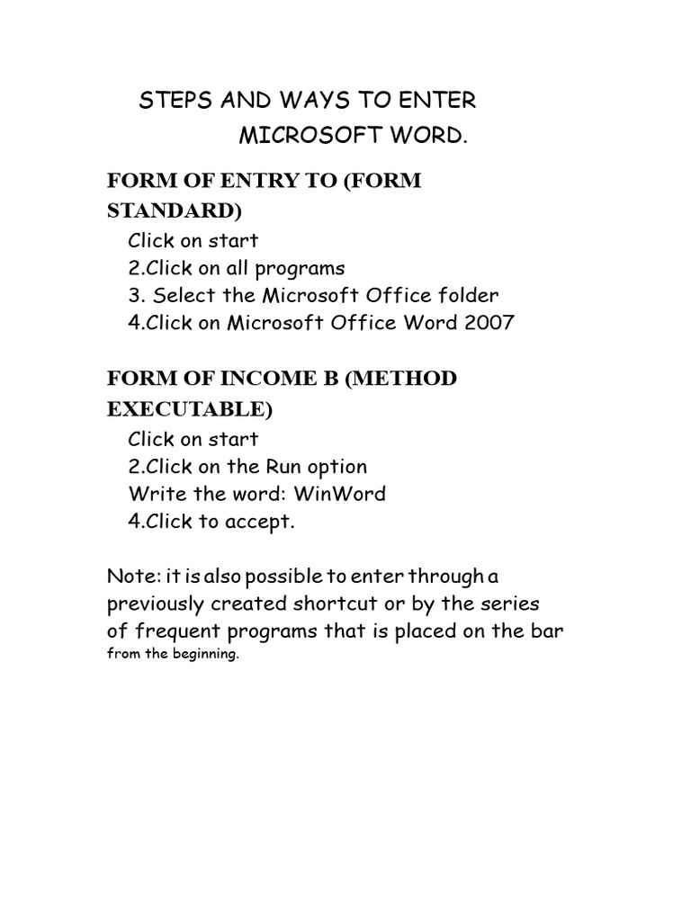Steps and Methods To Access Microsoft Word | PDF