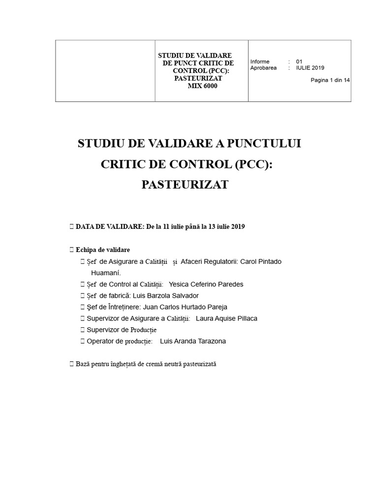 Studiu de Validare A Punctului Critic de Control Mix 6000 | PDF